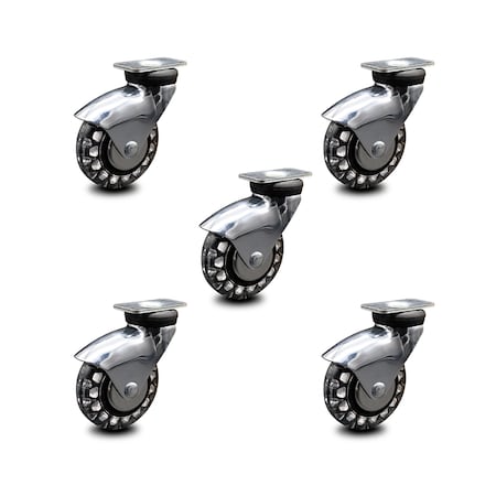 Service Caster 3 Inch Bright Chrome Hooded Polyurethane Top Plate Casters SCC, 5PK SCC-03S310-PPUBD-BC-5